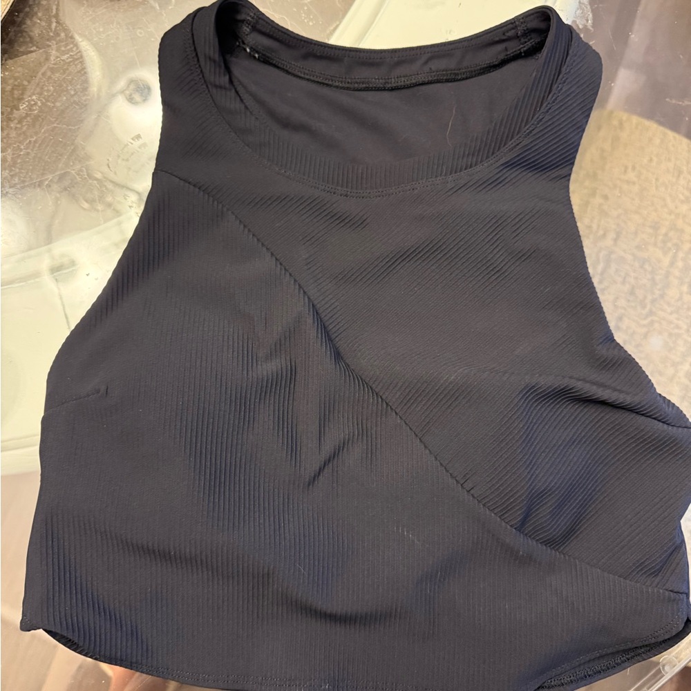 Source Unknown Gray Asymmetrical Crop Tank Top